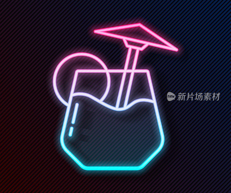 Glowing neon line Cocktail and alcohol drink with umbrella icon isolated on black background. Vector